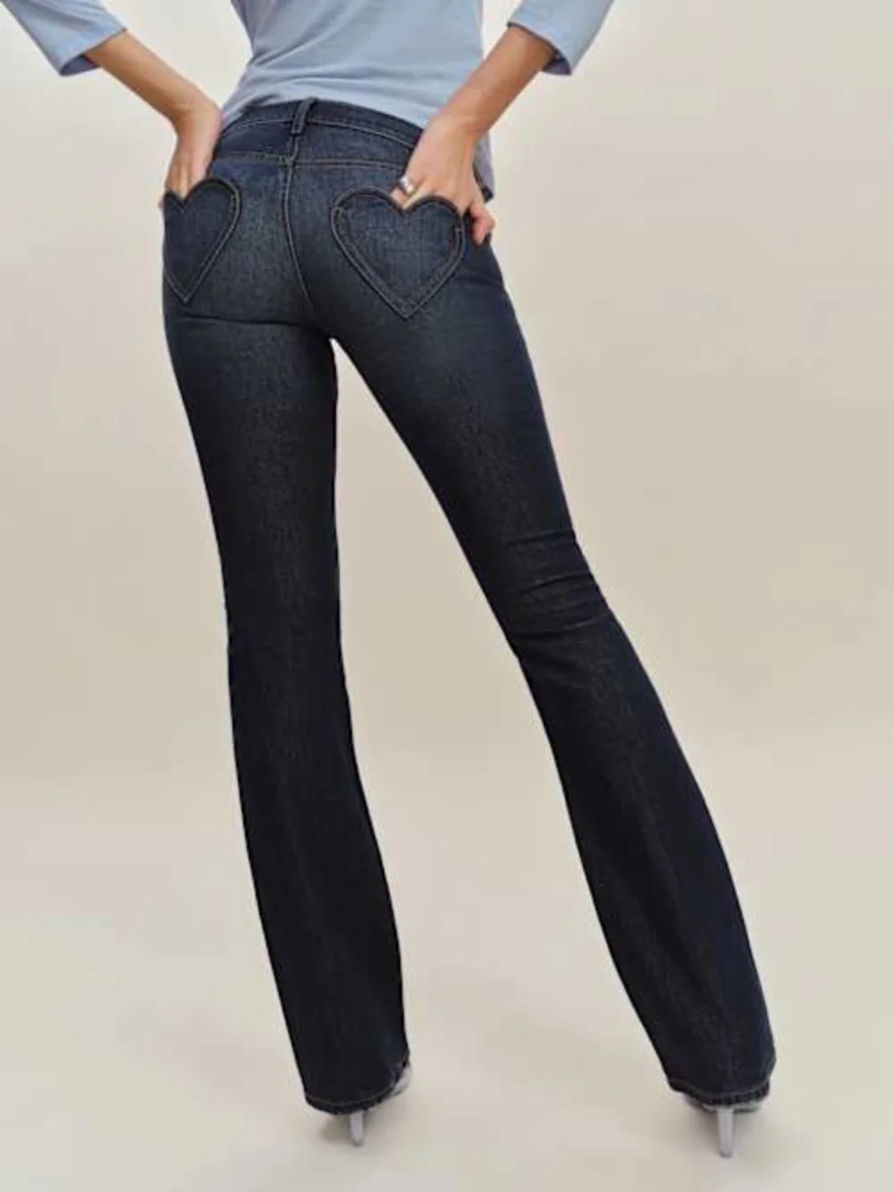 Reformation Dark Indigo Bootcut Jeans with Heart Back Pockets